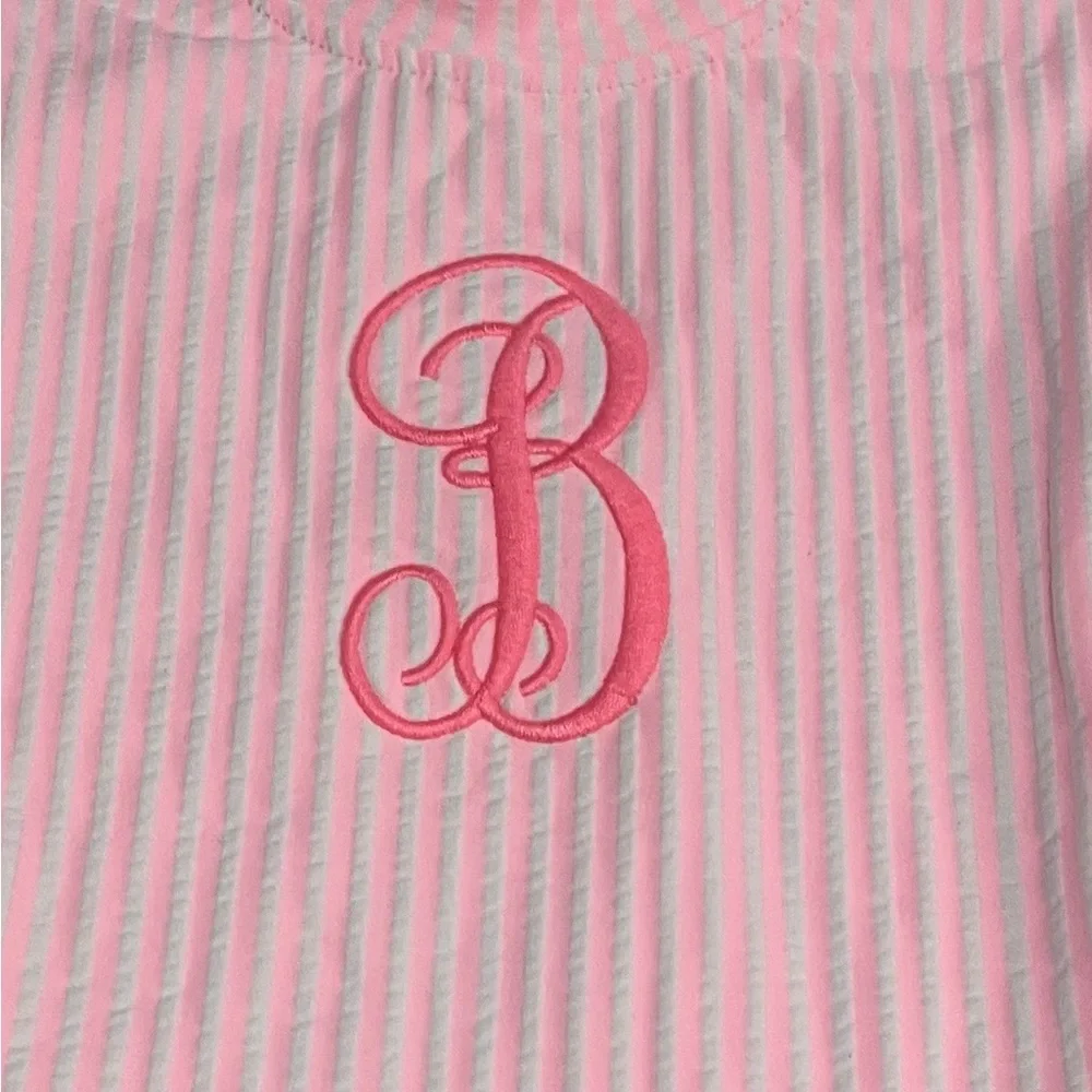 Pink Striped Kids 2 piece bathing suit with monogrammed “B” - Picture 3 of 7